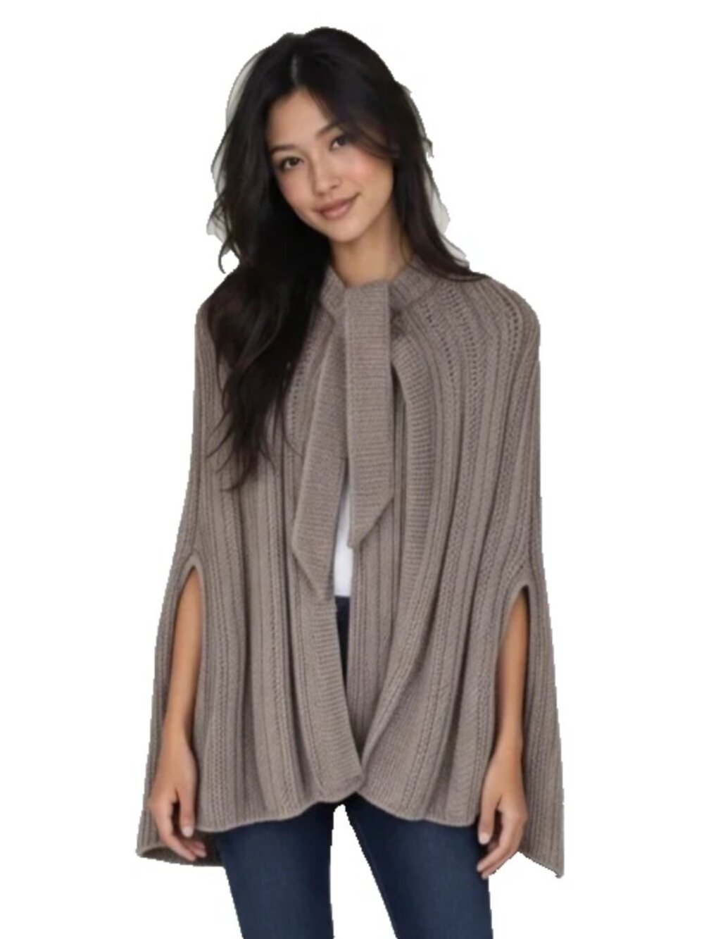 Red Valentino Ribbed Wool Chunky Knit Cape Poncho Open Front Top Sz 46 EU Italy